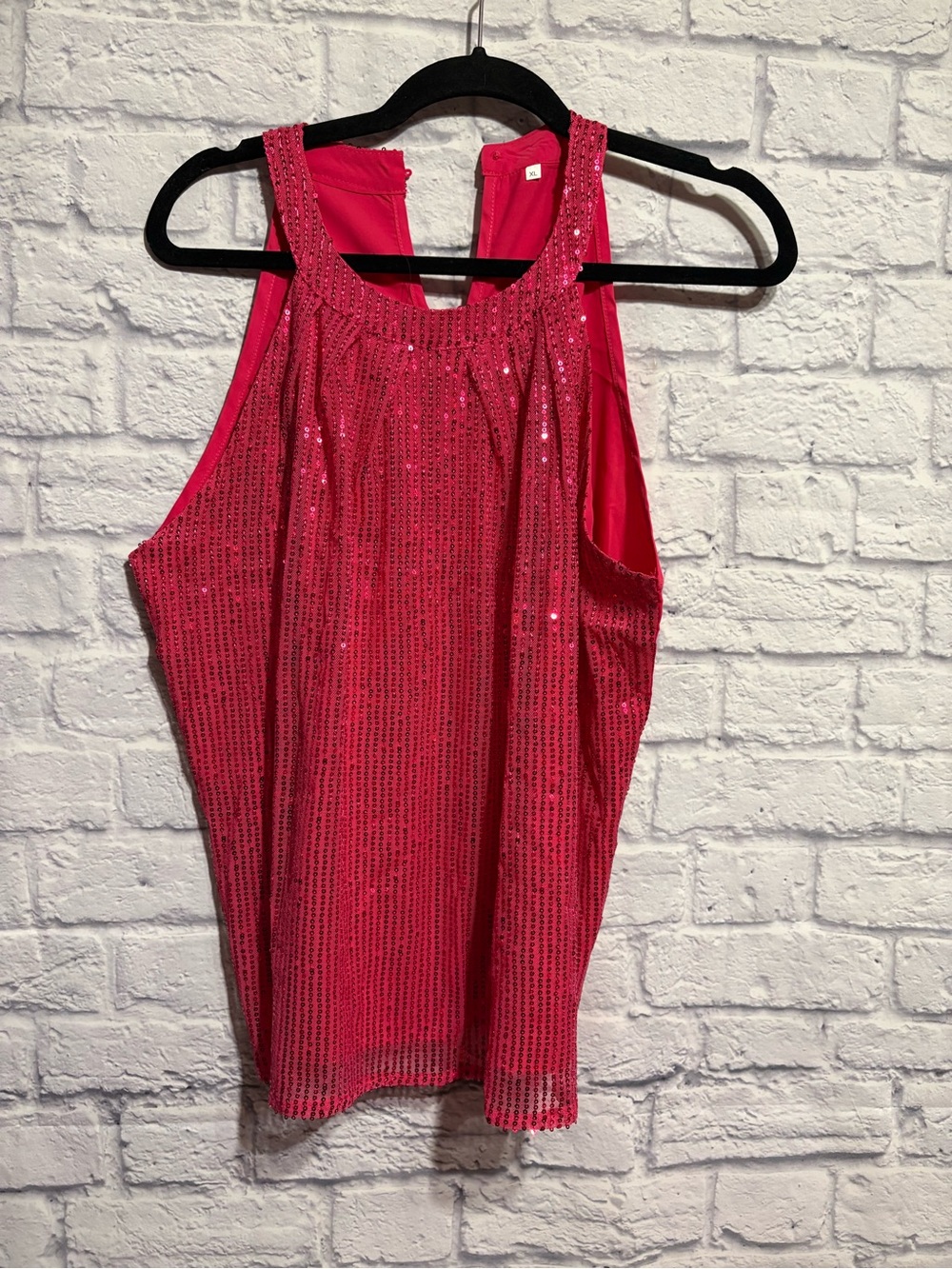 Fuchsia Sequin Halter Tank Top - Women XL - Picture 3 of 8